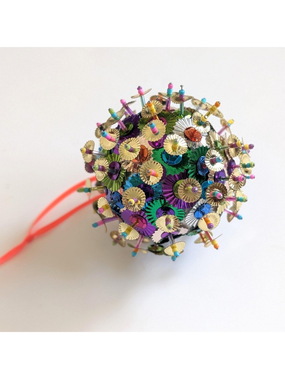 Handmade Sequin & Bead Christmas Tree Ornament - Jewel Tone Bauble